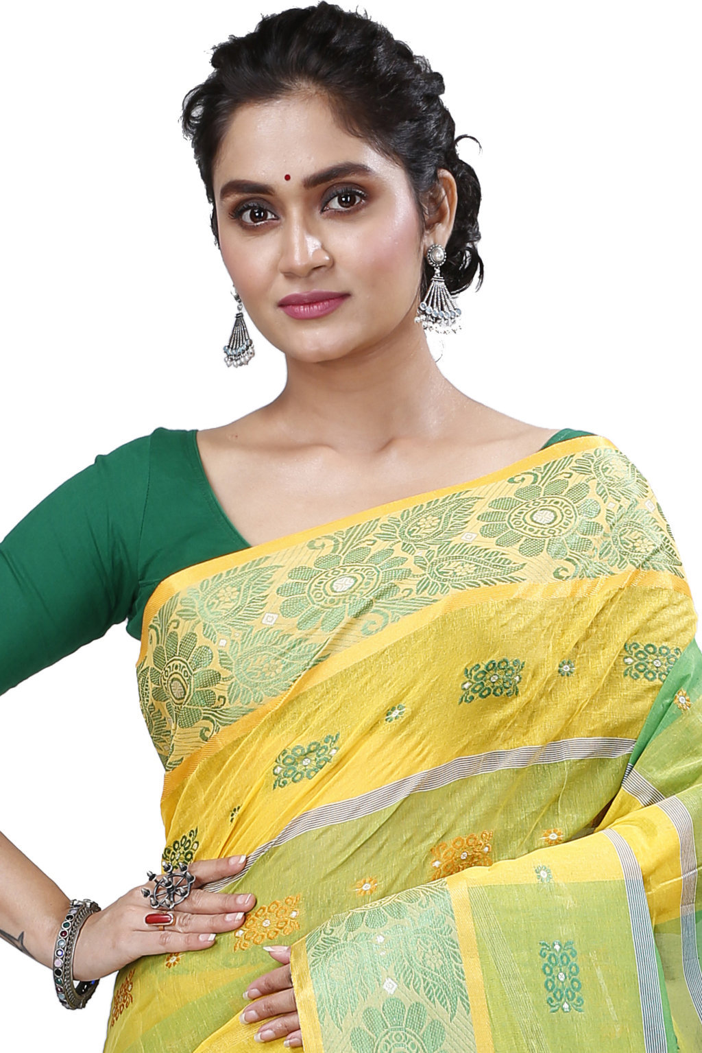 Yellow Green Pure Cotton RajSahi Tant Saree (953)